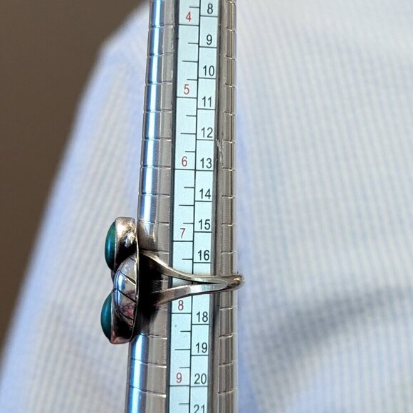 Native Sterling Silver Malachite Leaf Ring Boho Size 7.5 Southwestern Gemstone - Picture 4 of 6